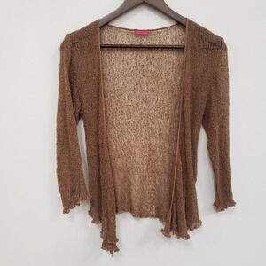 Shu Shi Womens Y2K Fairy Grunge Open Knit Mesh Cardigan Size S Brown Goblincore